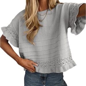 Yoekou Gray Women's Crew Neck Cropped Knit  Sweater NWT